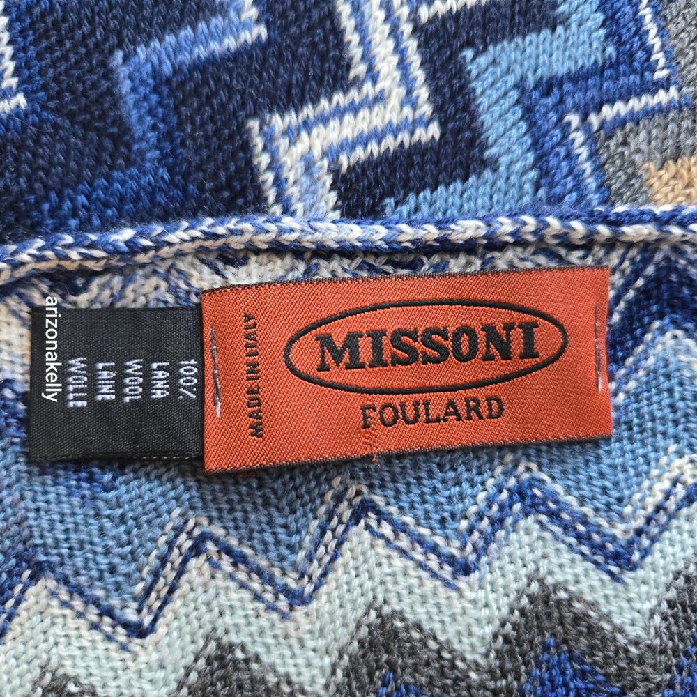 MIssoni 100% Wool Blue Zig Zag Scarf - Picture 2 of 15